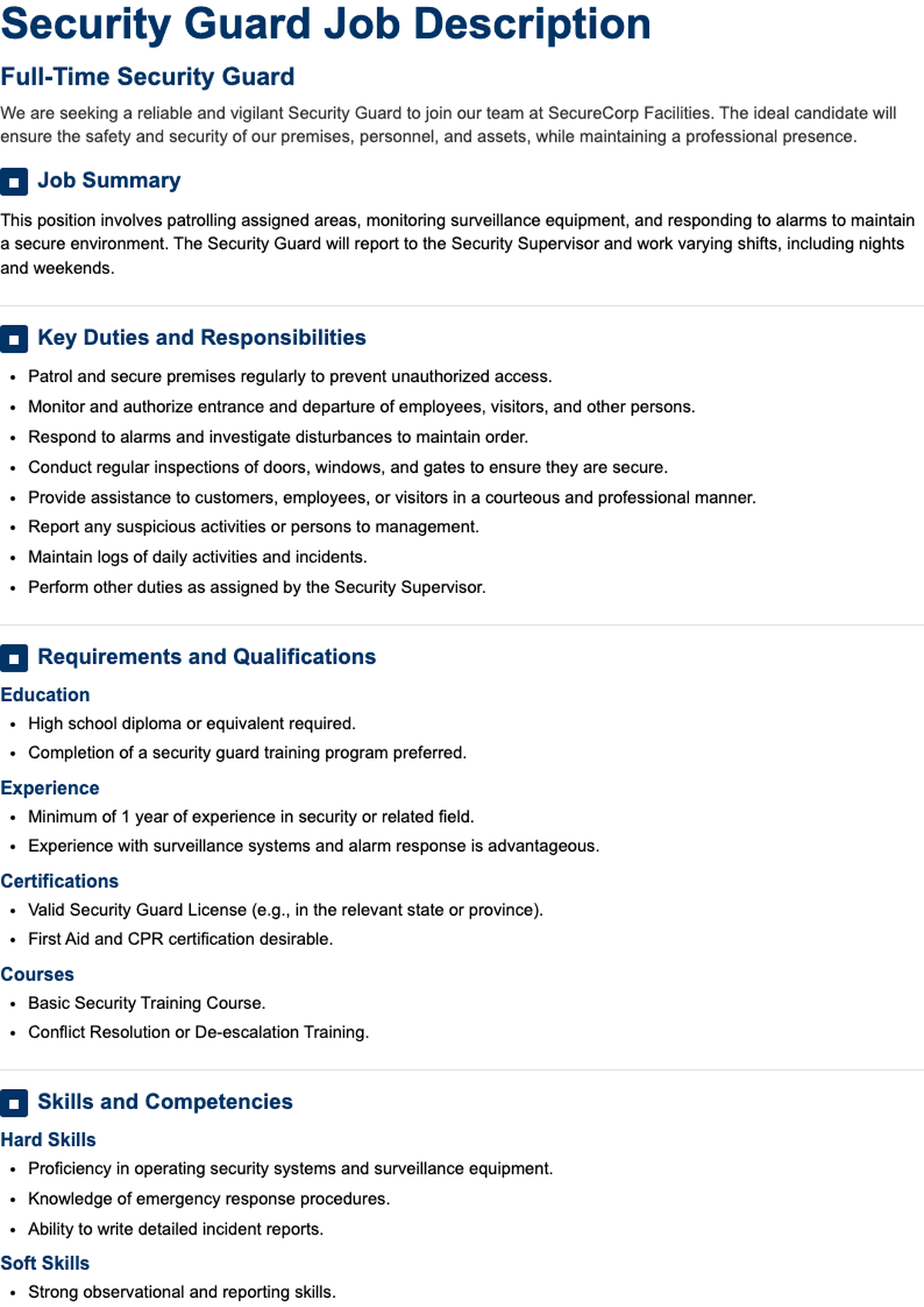 Professional security guard resume with skills bar charts and experience highlights_variant_1